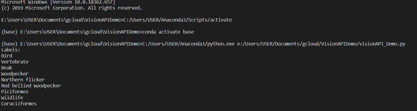 The result on the terminal within Visual Code