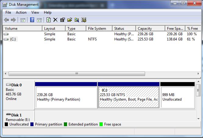 Screenshot of partitioning of hard drive.