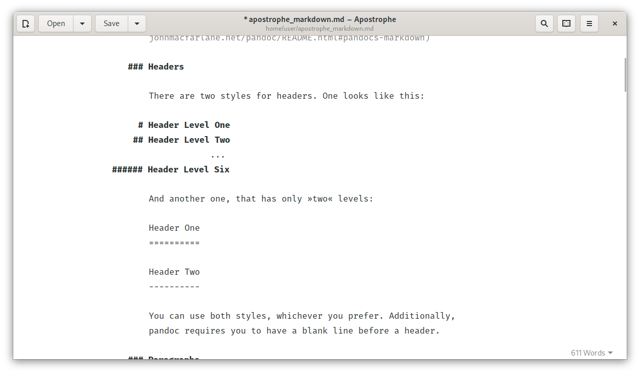 Apostrophe Markdown editor screenshot