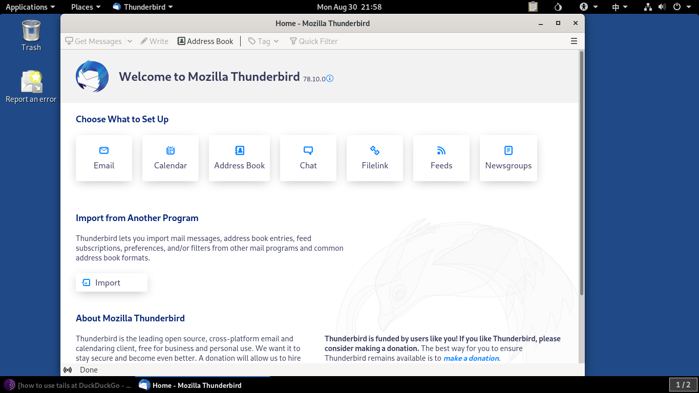 Using Thunderbird inside Tails