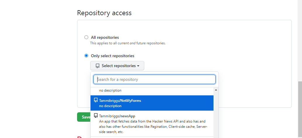 Configuration page for Netlify on GitHub