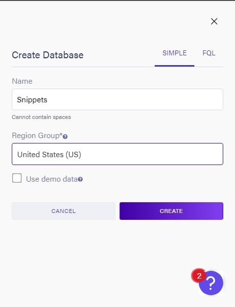 Creating a FaunaDB snippets database