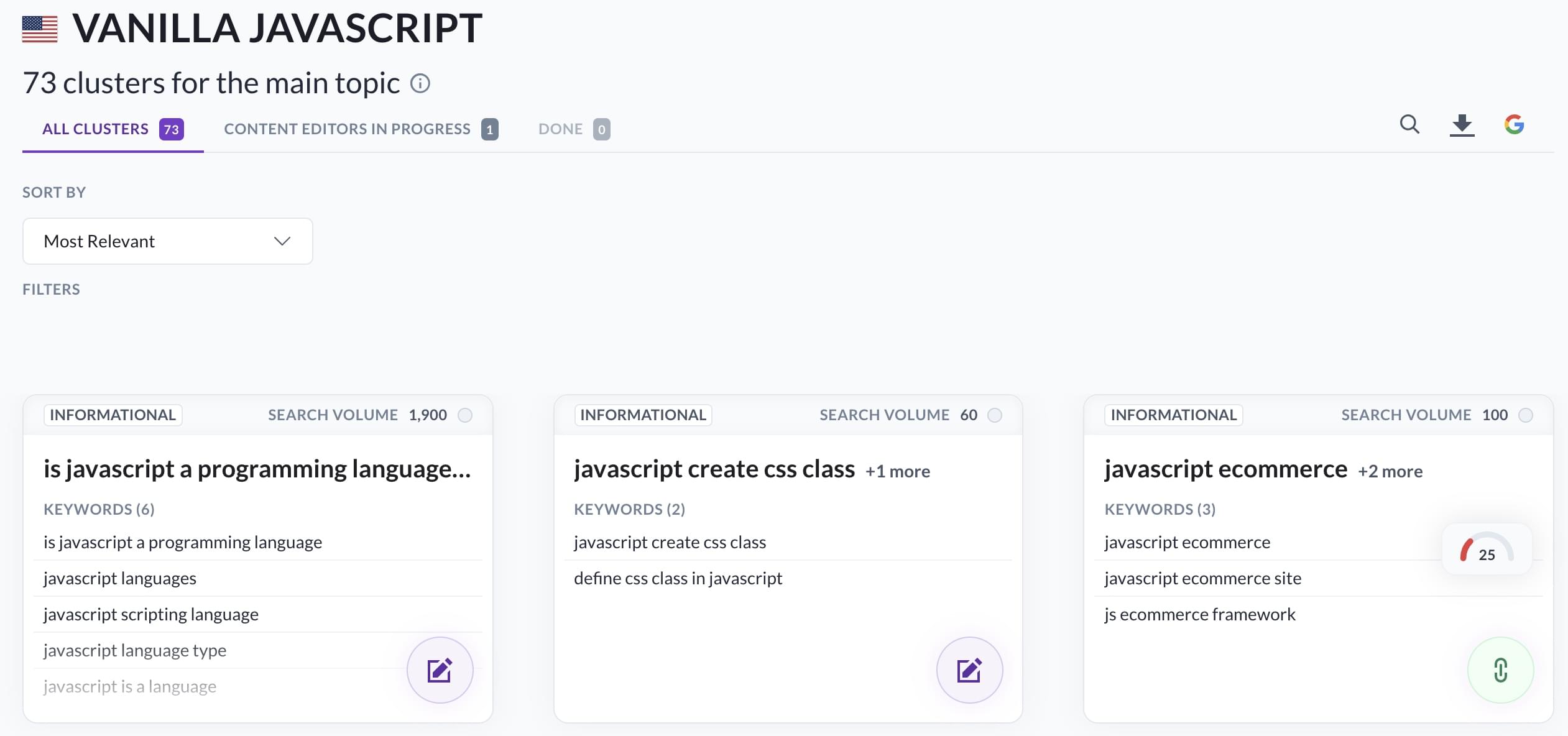 Surfer SEO Topic Clusters