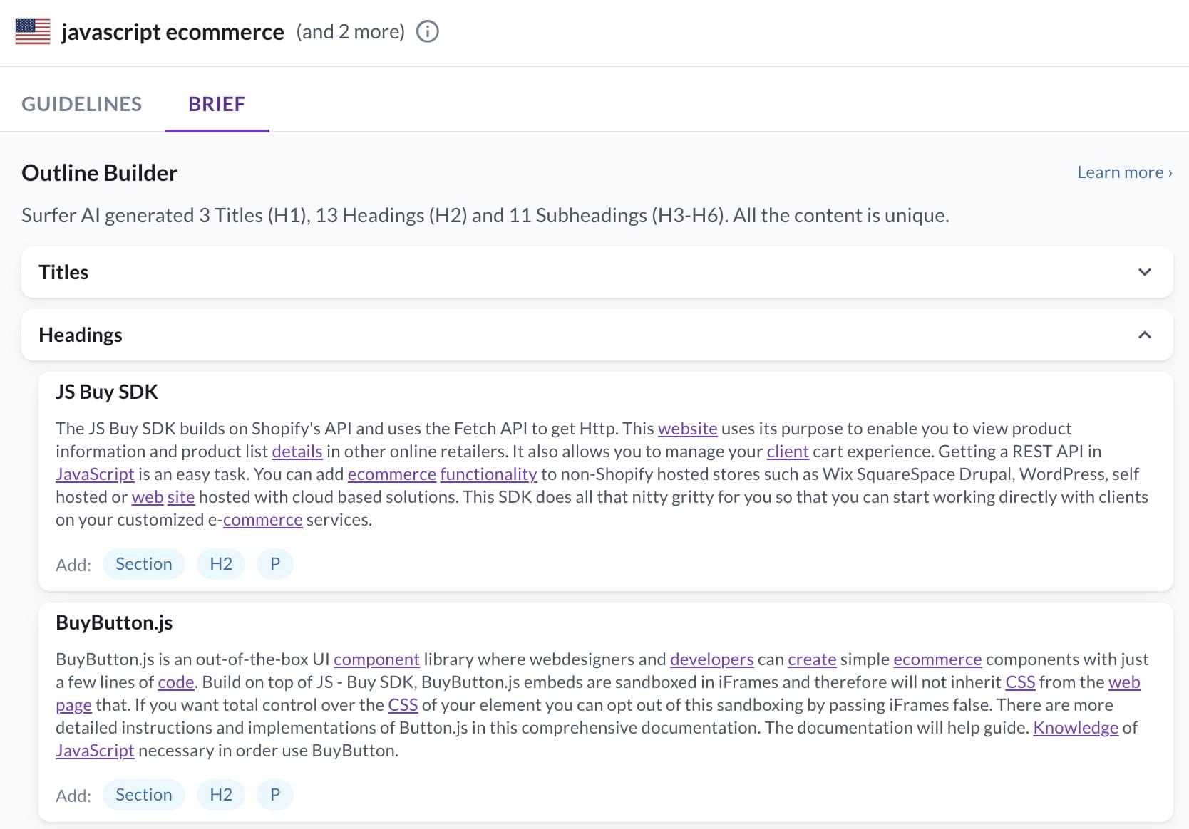 Surfer SEO Outline Builder Headings