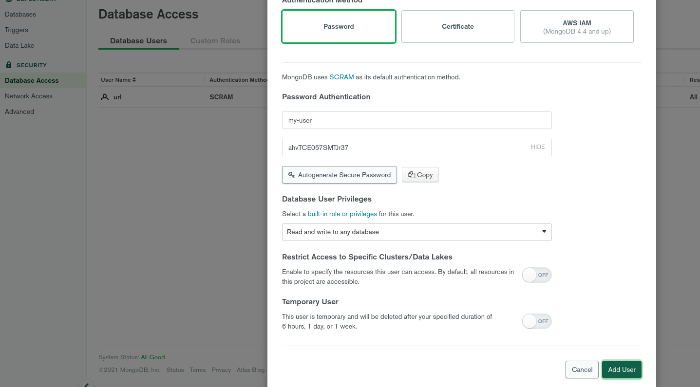 Creating a new Atlas user