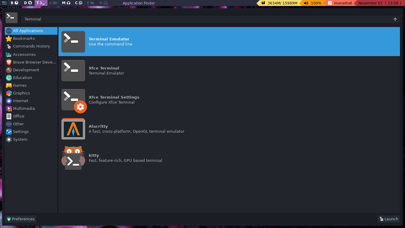 Open a terminal with application finder