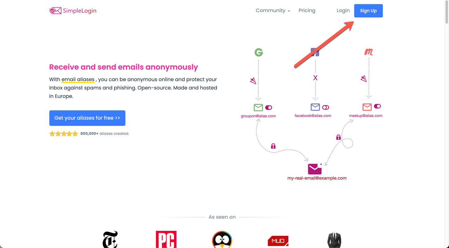 Sign up for SimpleLogin