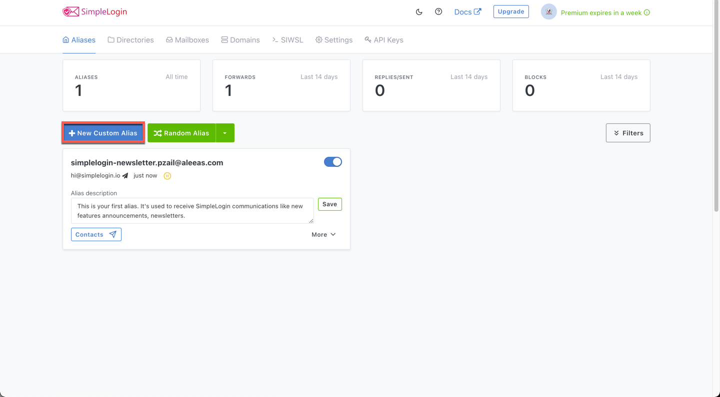 Create new custom alias