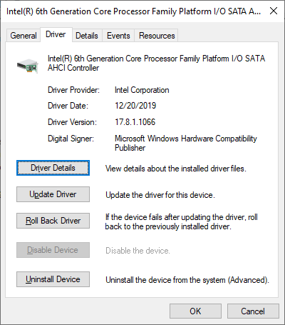 Intel AHCI Controller Driver in Device Manager