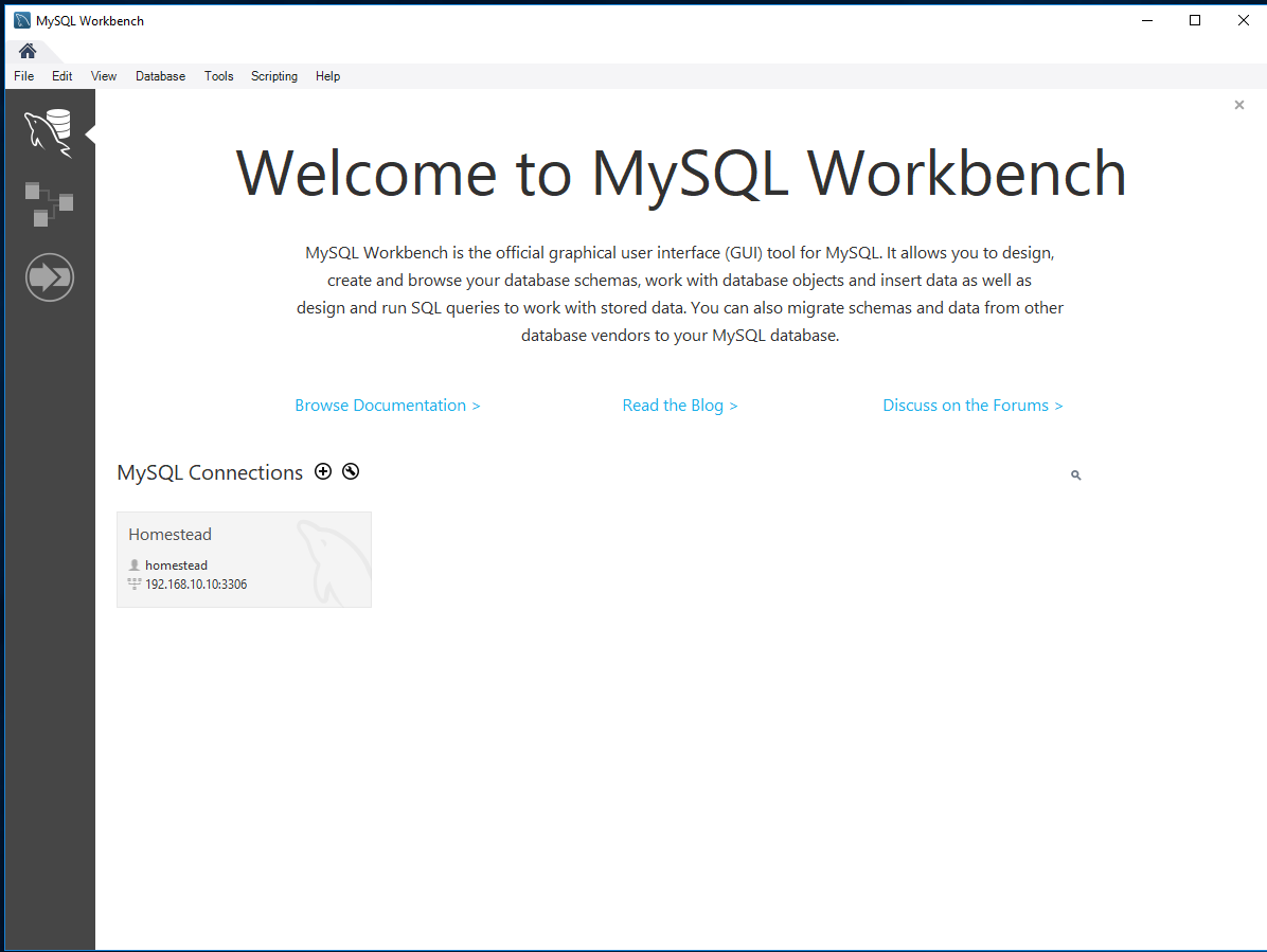 The main MySQL window showing information that was entered