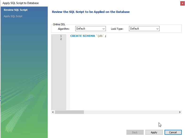 Confirming the schema creation
