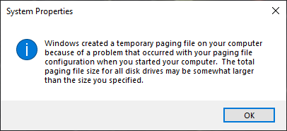 "Windows created a temporary paging file..." error