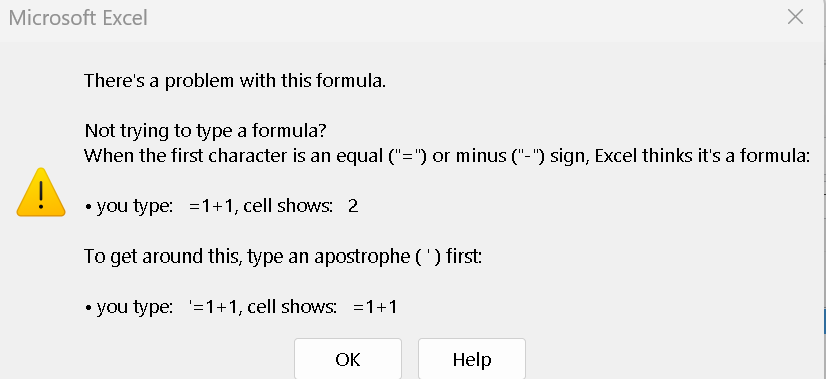 error message when creating calculated field