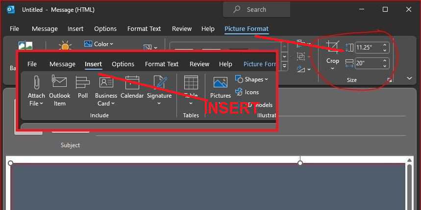 Received email with screenshot displays at original screen resolution