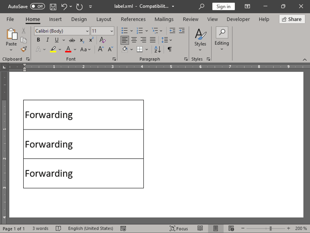 Correct rendering of the .xml document when opened with Word Correct rendering of the .xml document when opened with Word