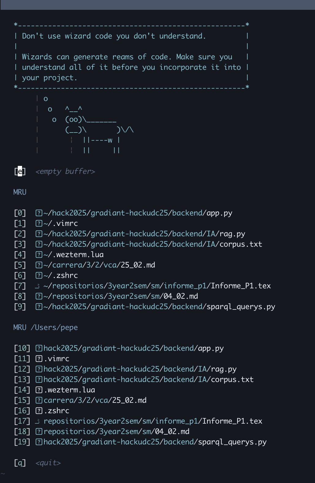 vim startify with iterm2