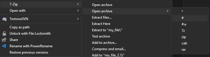 Photo of 7zip Open Archive submenu