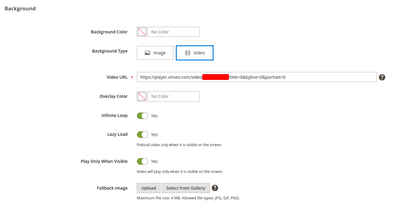 screenshot of magento slider options
