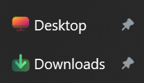 pin icon to the right of quick access item