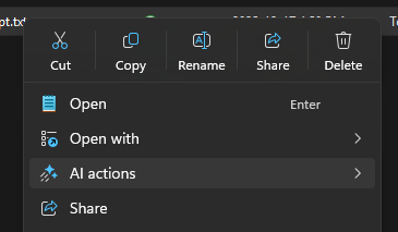 Context menu with "AI actions" option