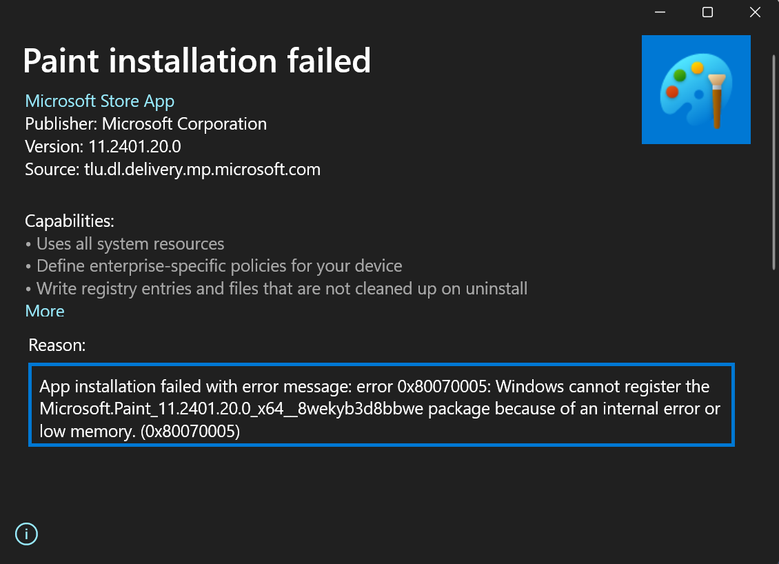 Paint Installation failed