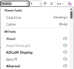 MS Word fonts combobox