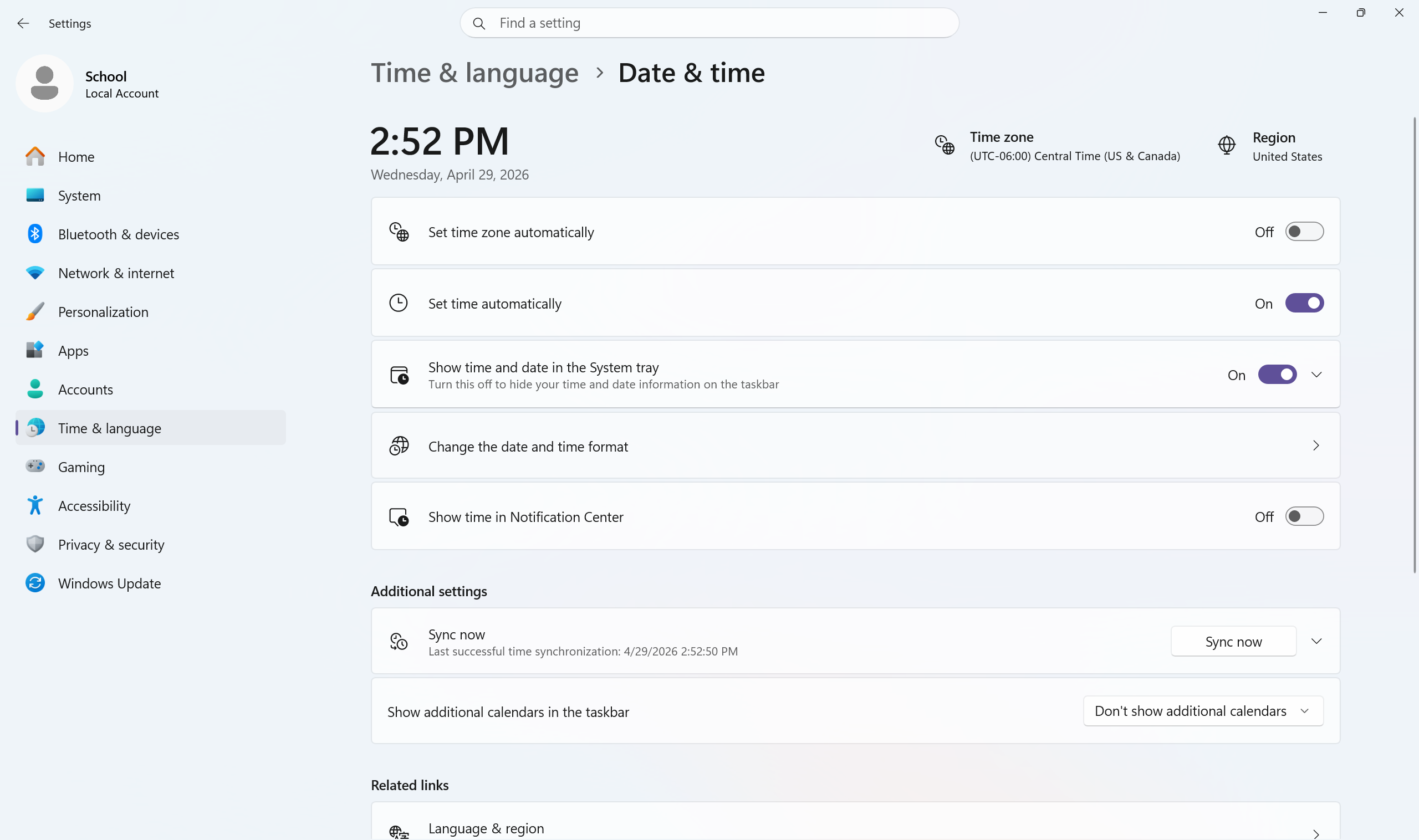 Settings app screenshot