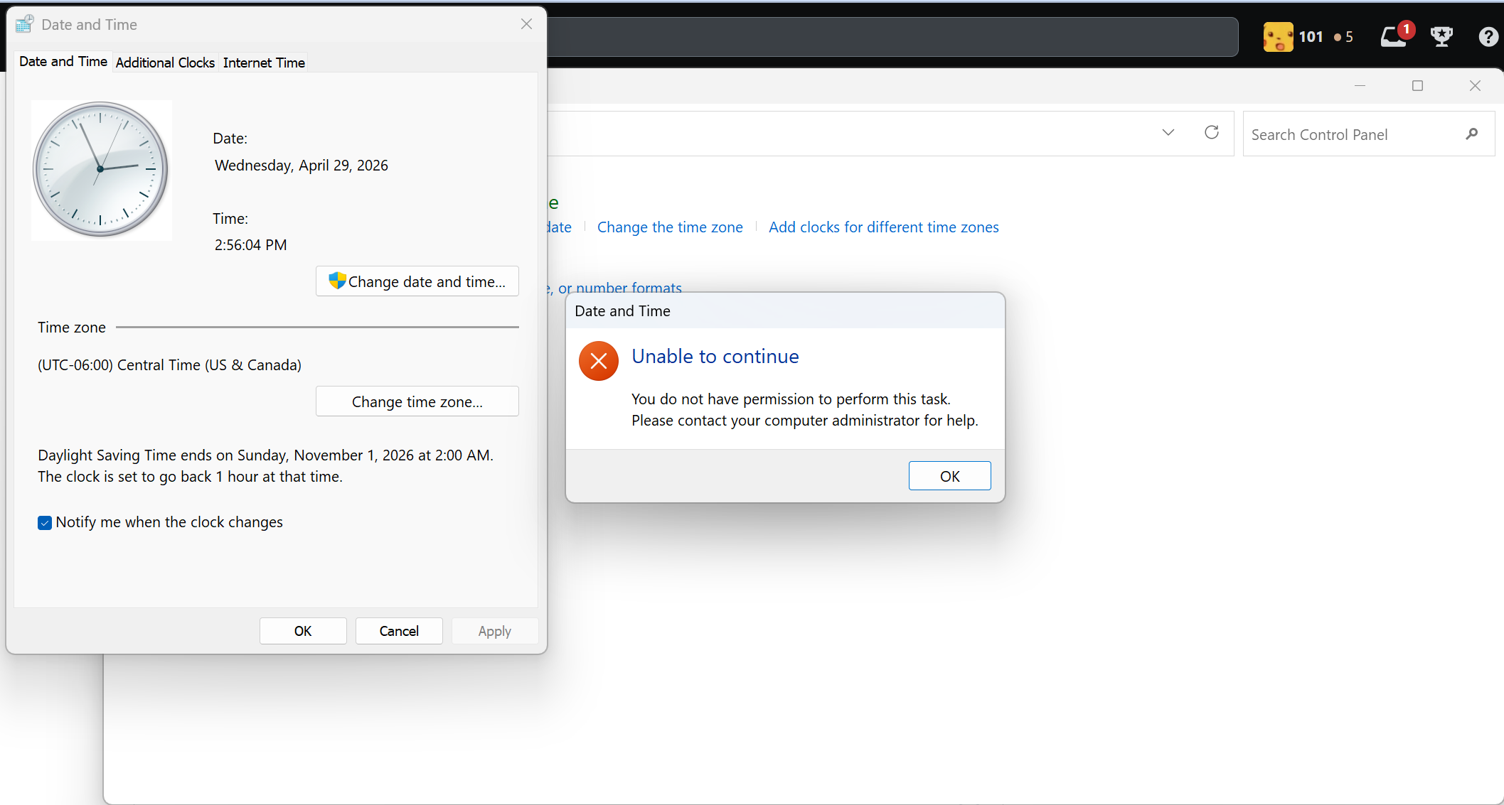 Control panel app screenshot