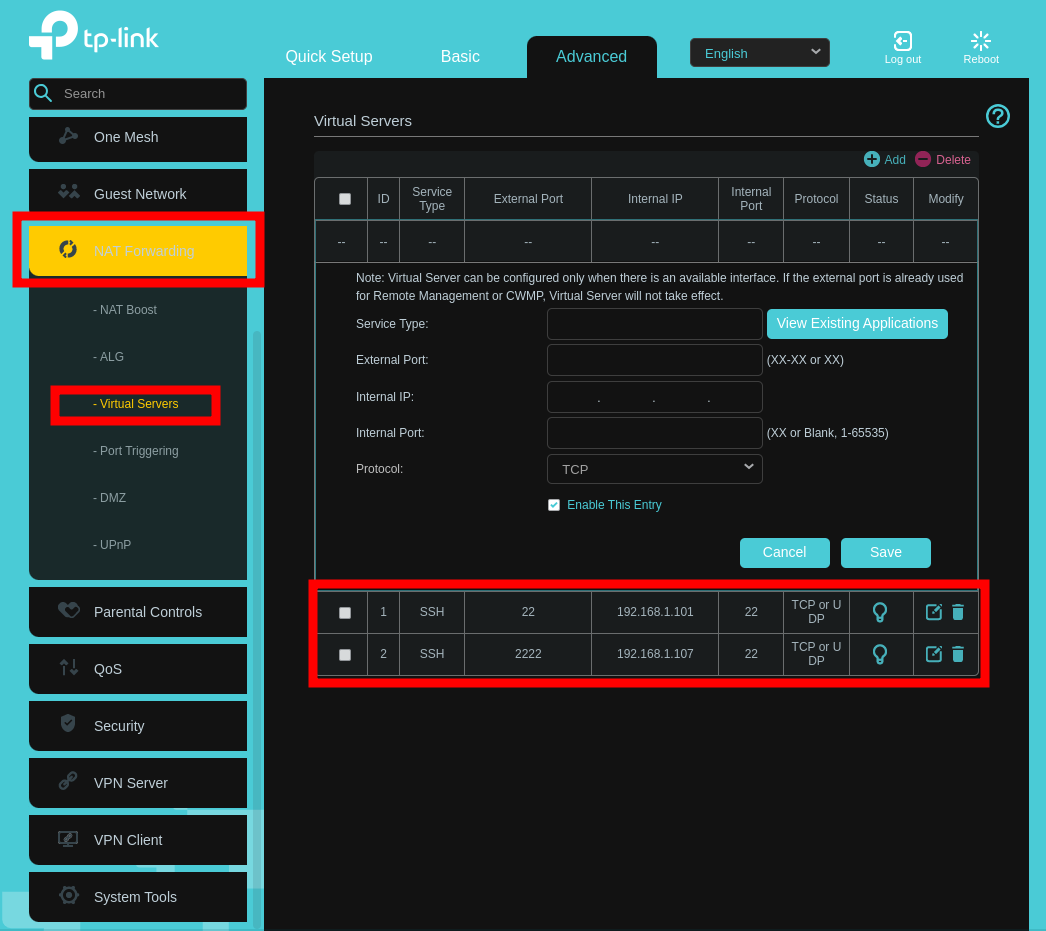 port forwarding configuration