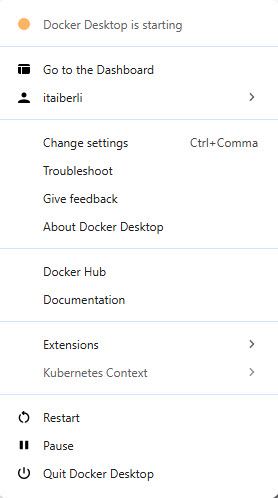 Docker Desktop whale context menu