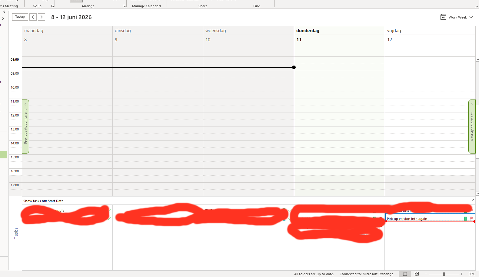 Screenshot of the Outlook calendar view