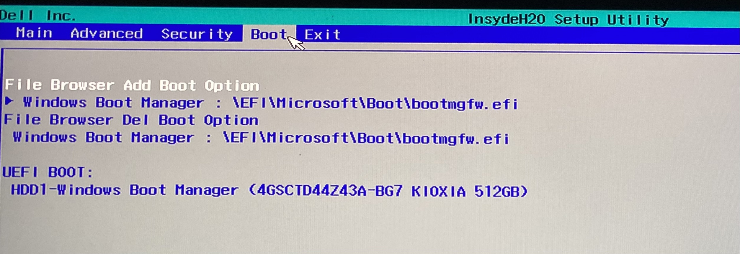 Windows Boot Manager options