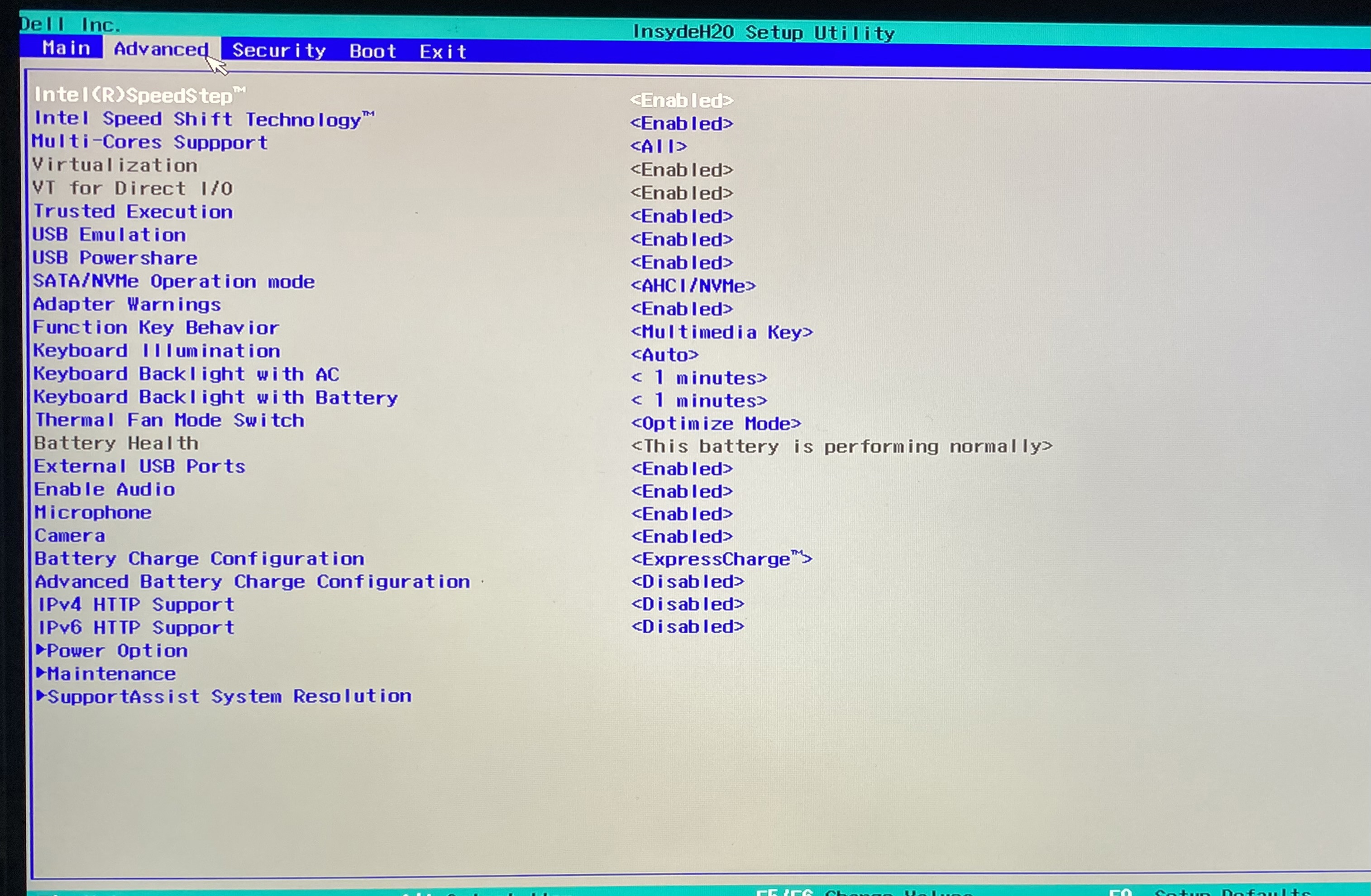 Advanced menu